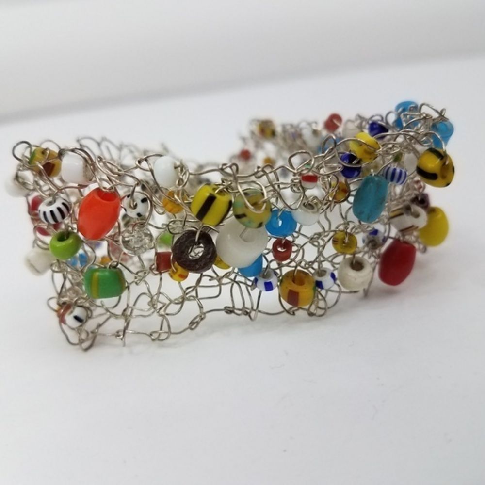 Wire Wrapped‎ Bracelet Glass Bead Striped…